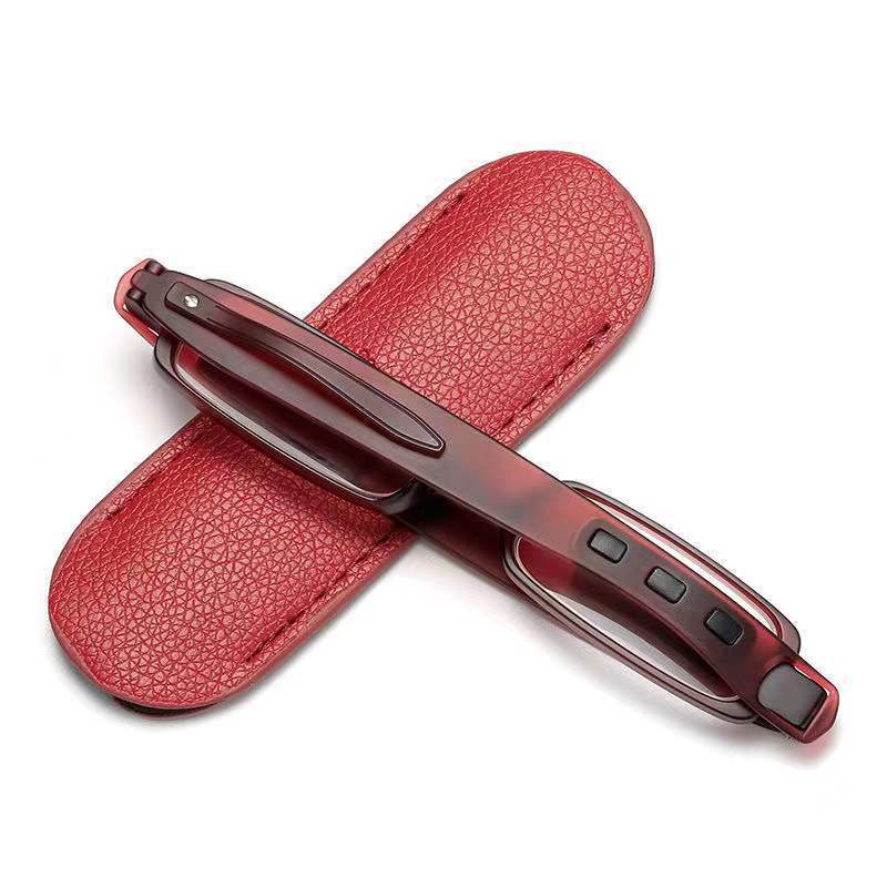 Portable Reading Foldable Leather Case For The Elderly Anti-blue Light Glasses