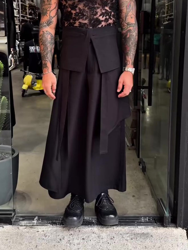 Men's Casual Strappy Solid Color Wide-leg Pants
