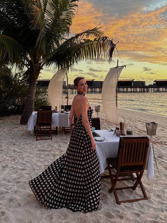 Polka Dot Backless Slit Maxi Dress