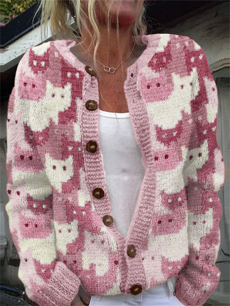 3D Digital Printing Cardigan Knitted Coat