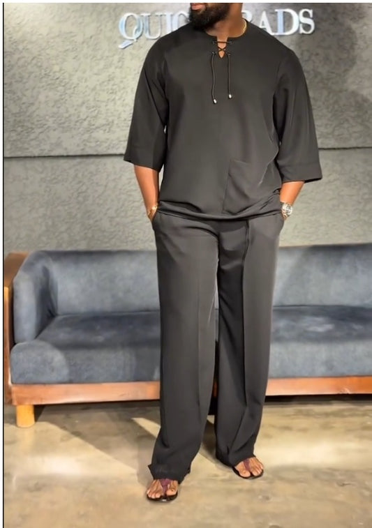 Men's Casual Shirt High Waist Pants Two Piece Suit