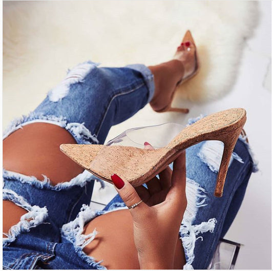 Fish Mouth Stiletto Transparent High-heeled Sandals And Slippers