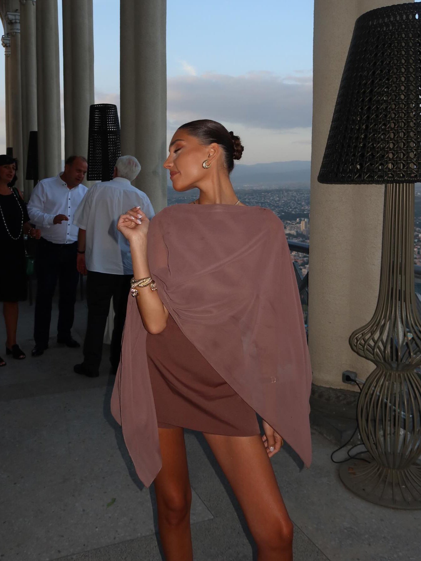 Brown Backless Patchwork Chiffon Dress
